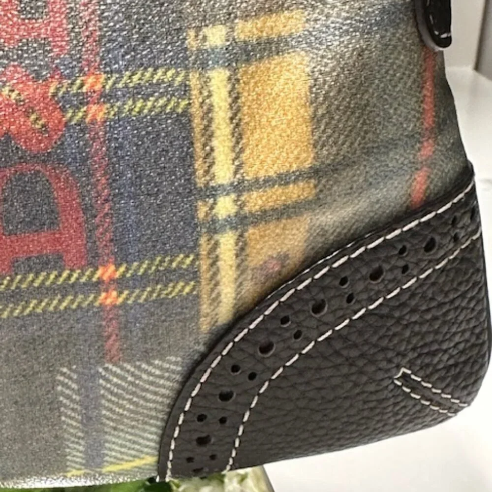 Vintage Dooney & Bourke Lady Bug Plaid Coated Canvas Shoulder Bag/Tote EUC!